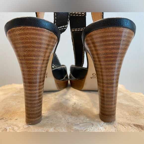 Franco Sarto Slingback Peep Toe Black Pebble grain Leather Platform Heels Sz 9.5 - Picture 6 of 10